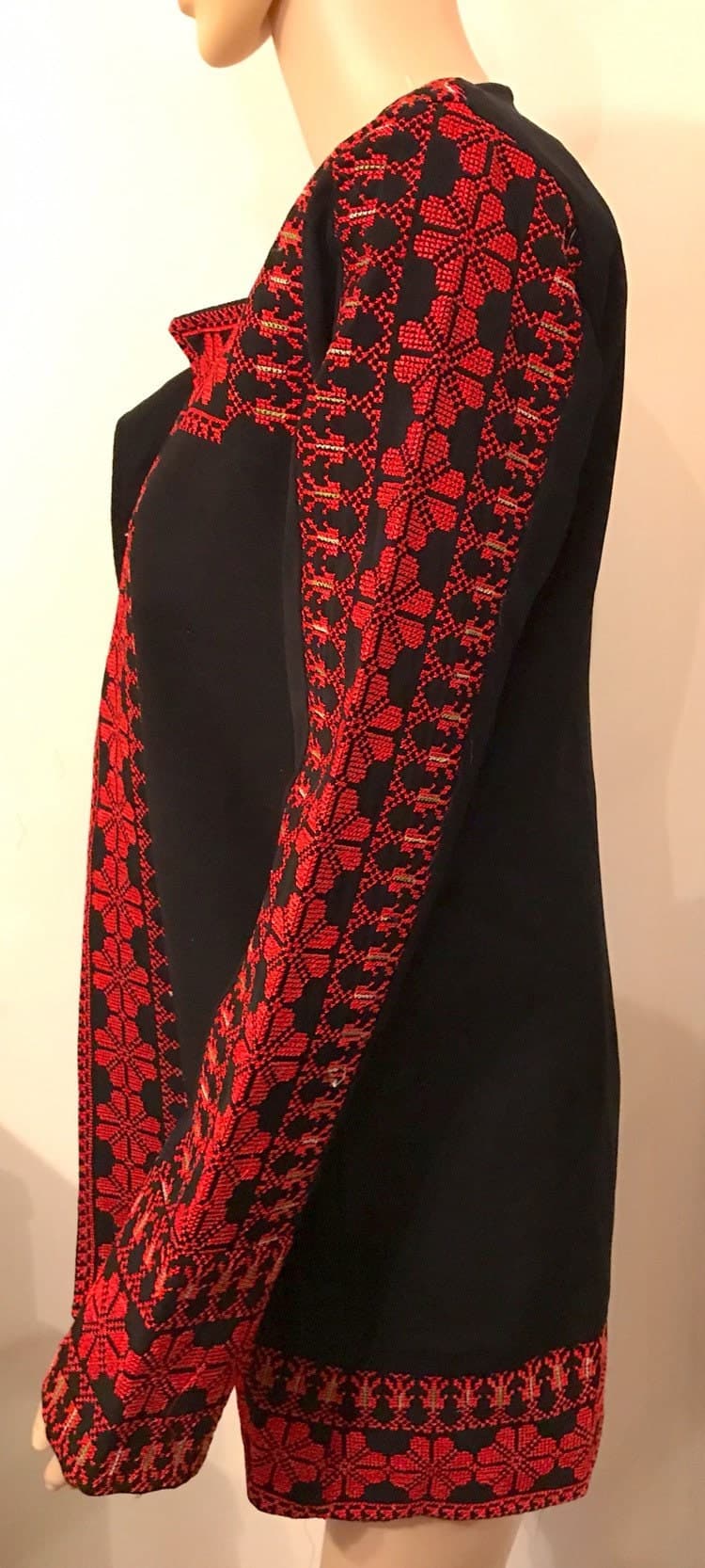 Beautiful Black Jacket / Coat with Red  Palestinian Cross Stitch / Embroidery - image 4