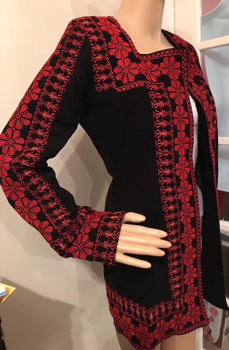 Beautiful Black Jacket / Coat with Red  Palestinian Cross Stitch / Embroidery - image 5