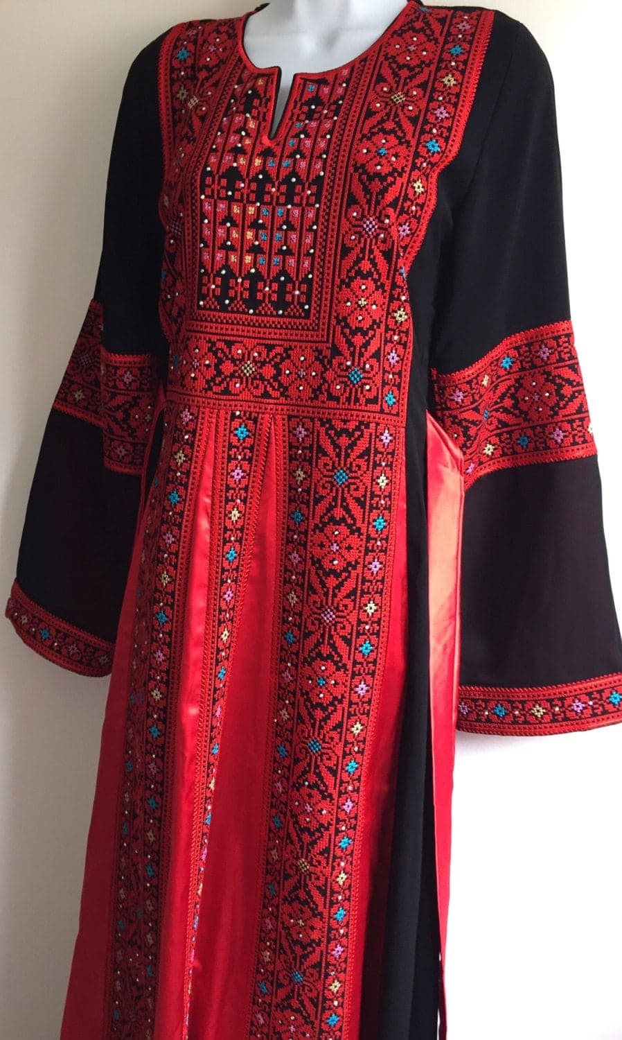 Black dresses / Tobe / Thobe / Thoube / Abaya with Red Palestinian Cross Stitch / Embroidery - image 4