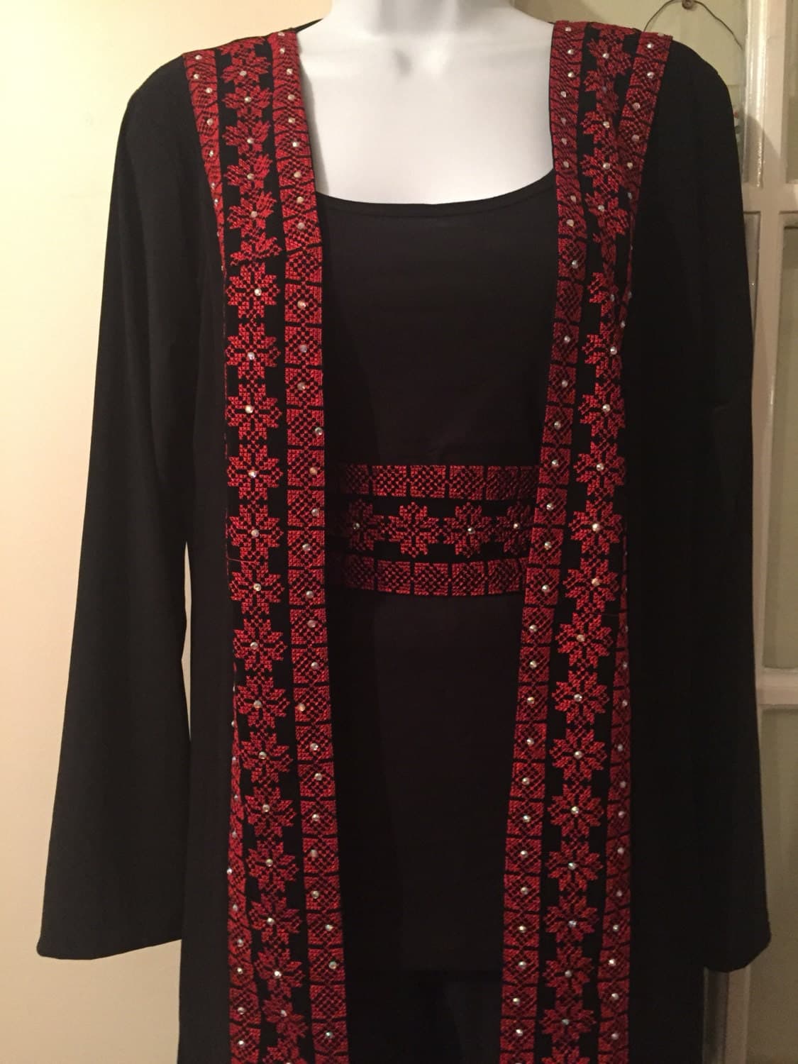 Black Suit - trousers, jacket, and Belt with Red Embroidery