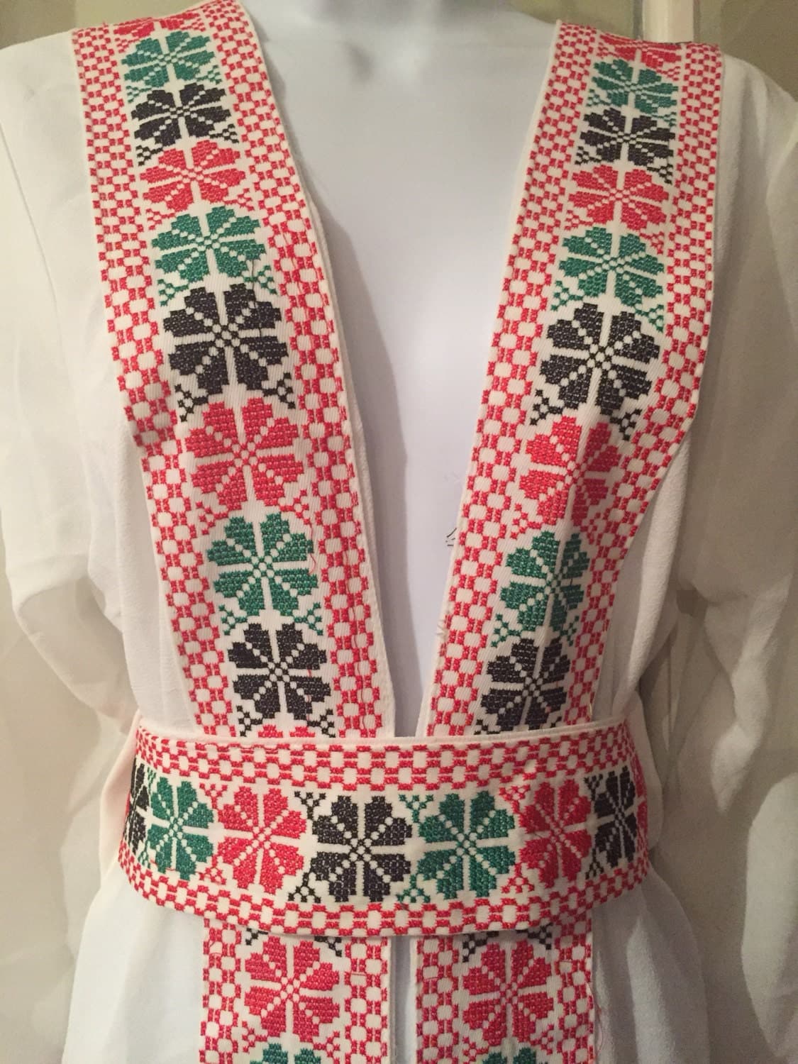 White Chiffon Kimono / Longline Jacket / Top with embroidery in the colour if the Palestinian Flag - 10 pounds off original price