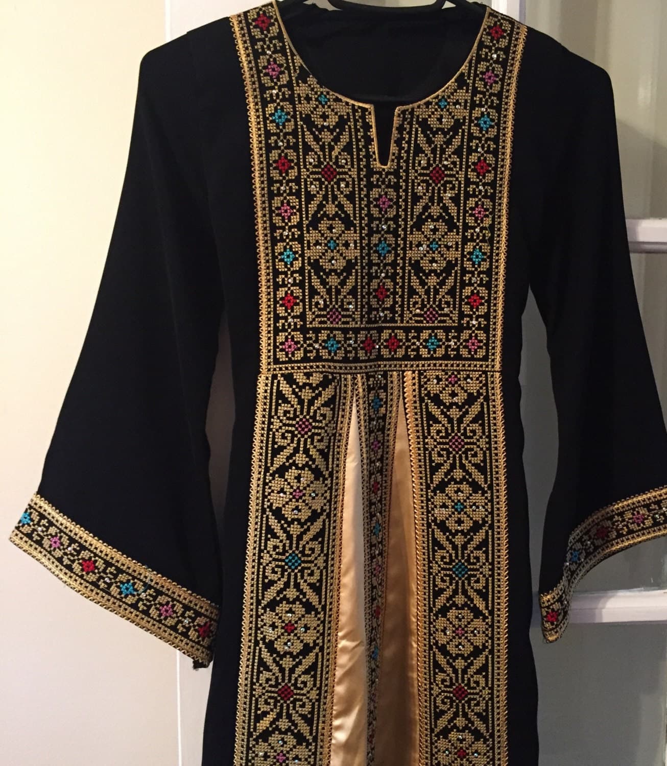 Girls Black dress with Gold embroidery