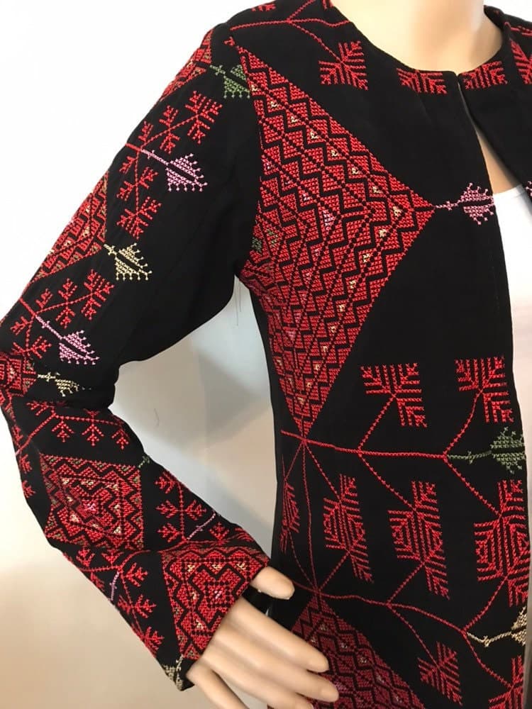 Beautiful Black Jacket / Coat with colourful Palestinian Cross Stitch / Embroidery - image 4