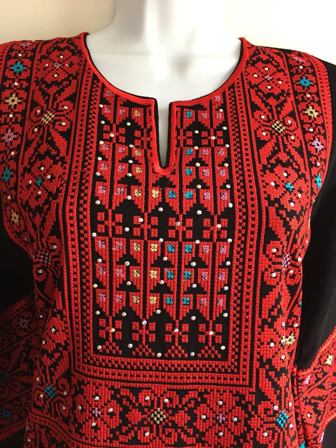Black dresses / Tobe / Thobe / Thoube / Abaya with Red Palestinian Cross Stitch / Embroidery - image 3