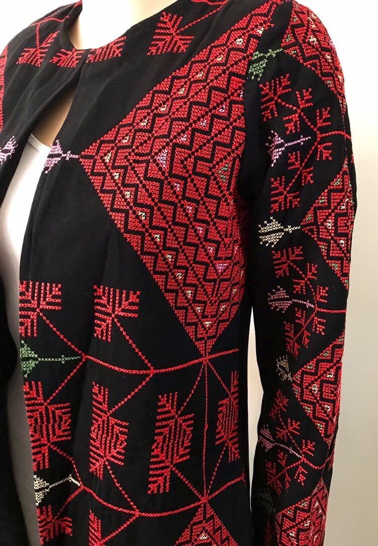 Beautiful Black Jacket / Coat with colourful Palestinian Cross Stitch / Embroidery - image 5