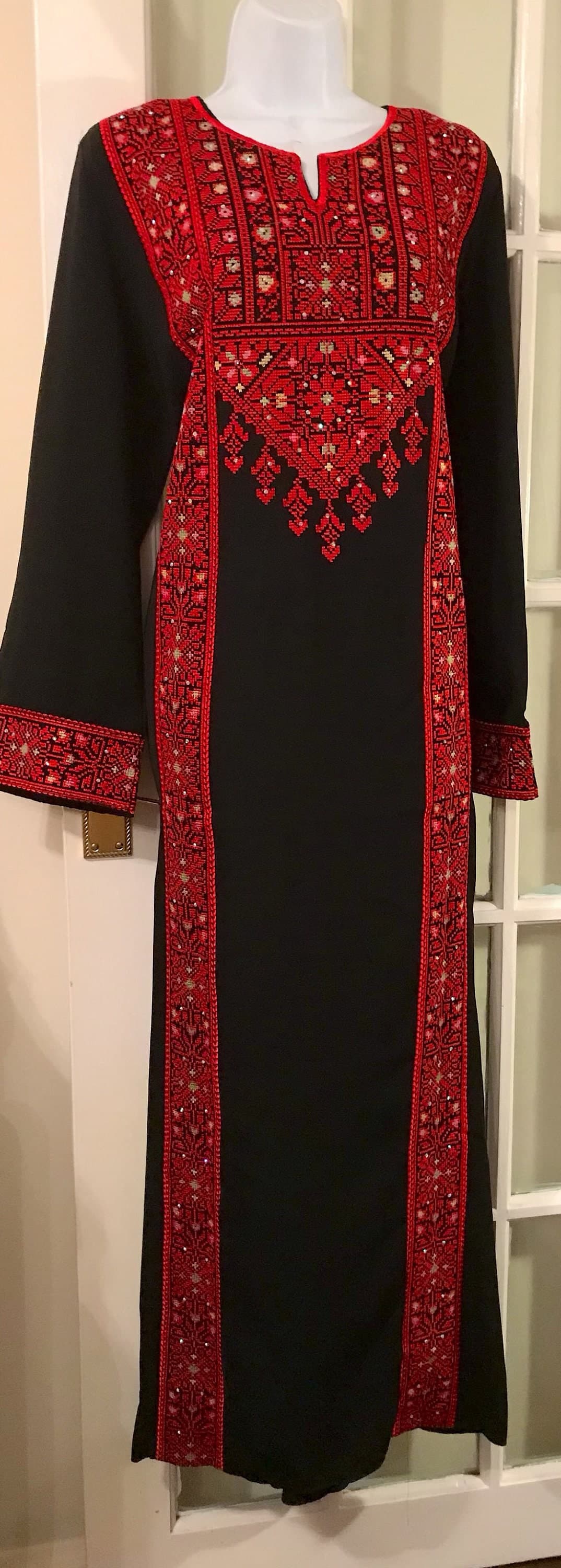 Black dress / Tobe / Thobe / Kaftan with Red and colourful Palestinian embroidery - image 5