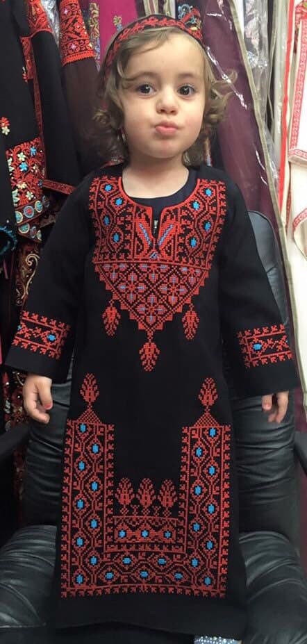 Girls traditional Palestinian dress / Thob / Thoub / Thoube with red embroidery / cross stitch - image 4