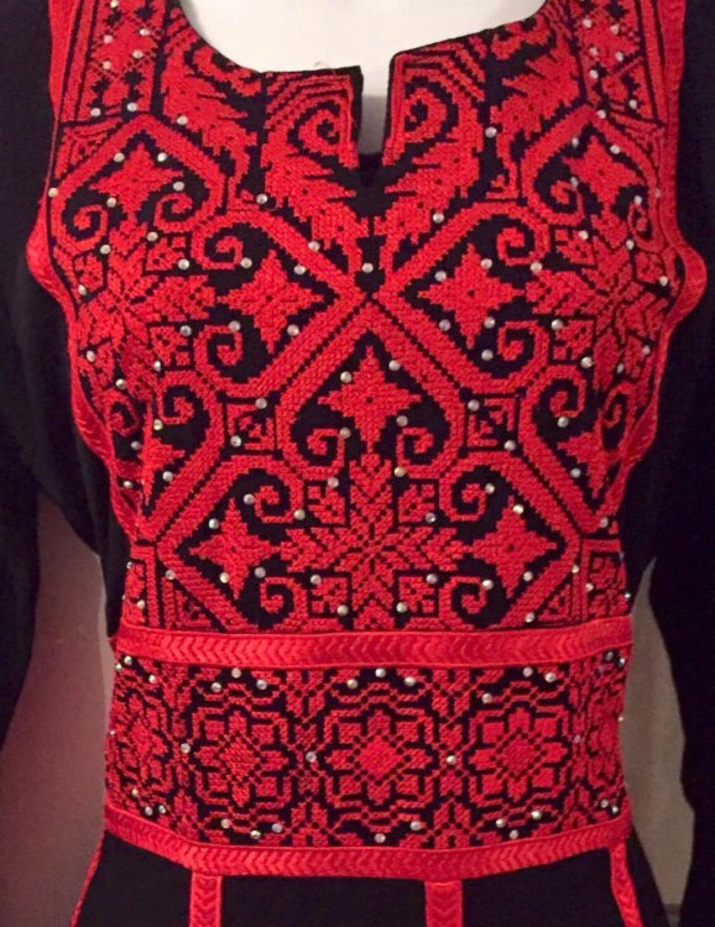 Stunning Royal Black dress / Kaftan / Thob / Thobe/ Tobe with Red  Palestinian Cross Stitch / Embroidery - image 5