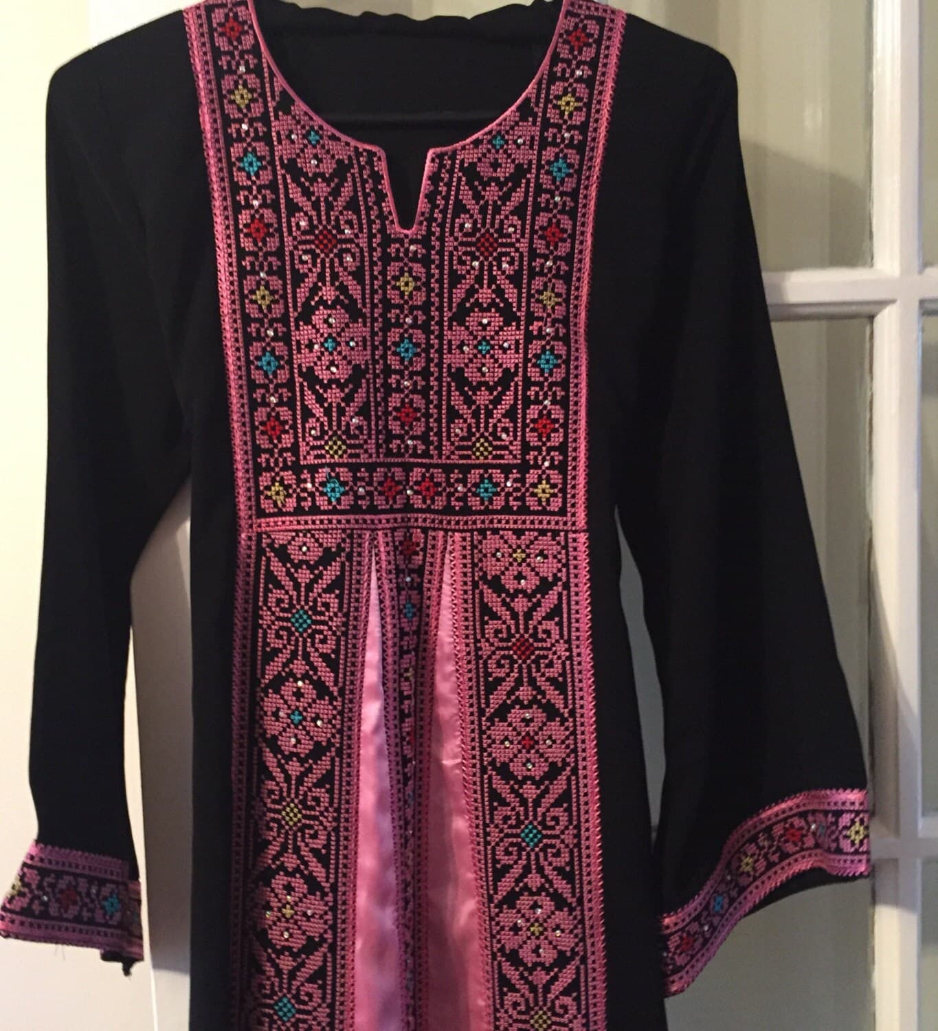 Girls Black dress with Pink embroidery - image 3