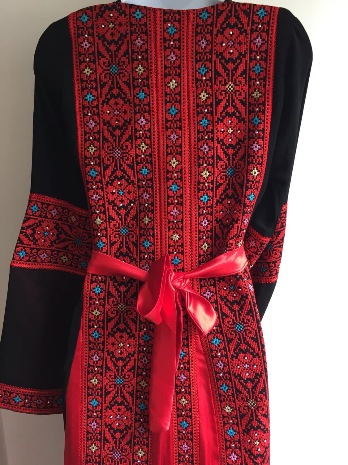 Black dresses / Tobe / Thobe / Thoube / Abaya with Red Palestinian Cross Stitch / Embroidery - image 5
