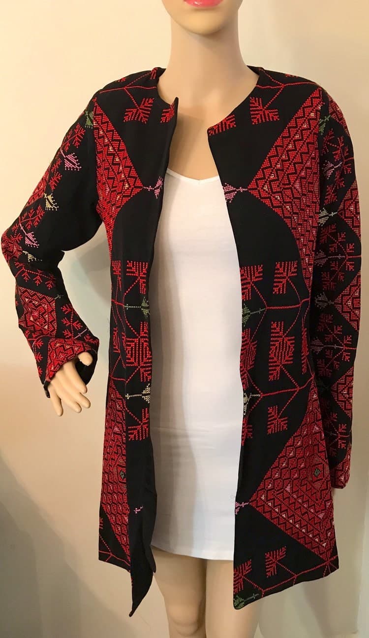 Beautiful Black Jacket / Coat with colourful Palestinian Cross Stitch / Embroidery - image 3