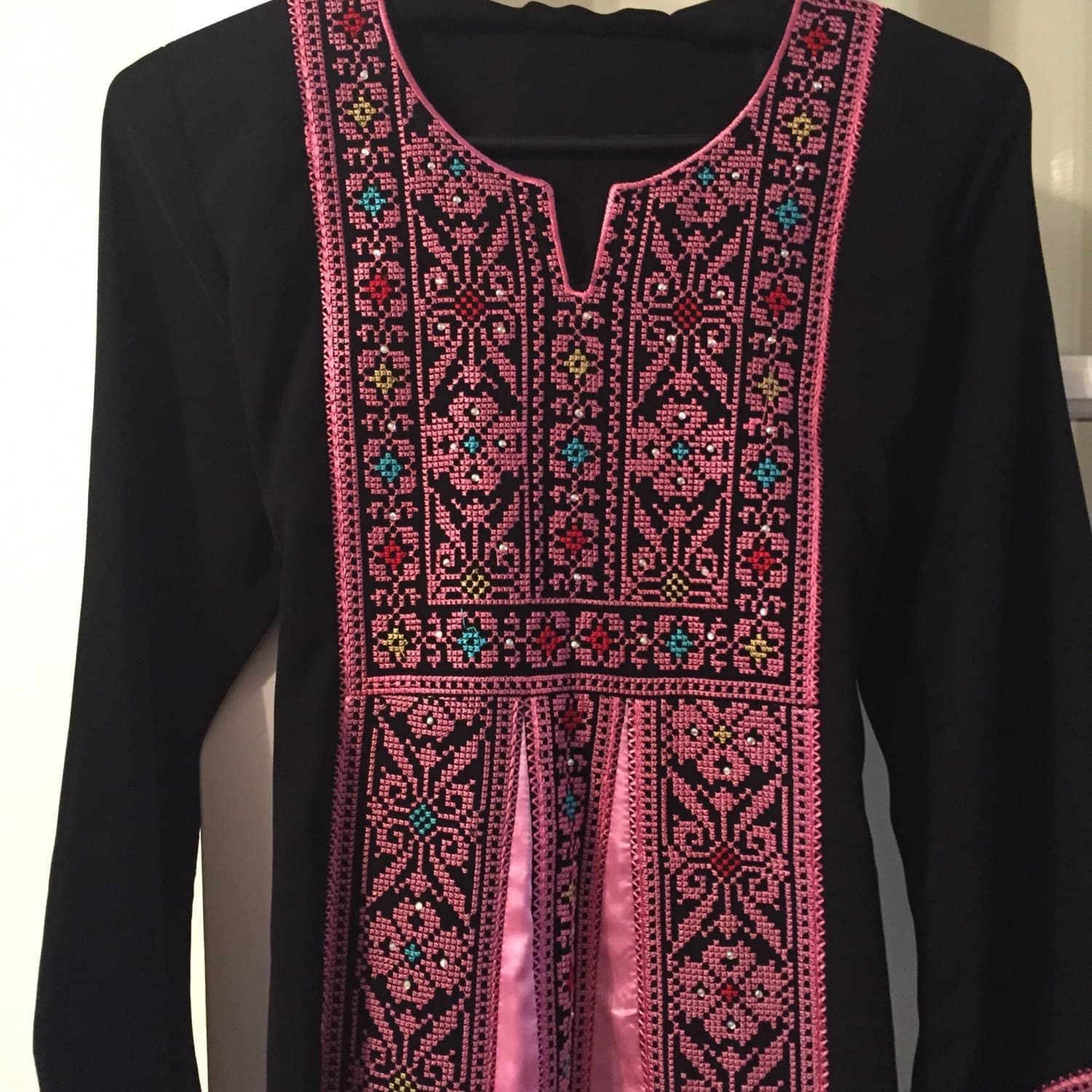 Girls Black dress with Pink embroidery