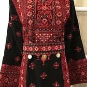 Black Dress kaftan / Tobe / Thobe / Thob with bautiful red Palestinian Cross Stitch / Embroidery