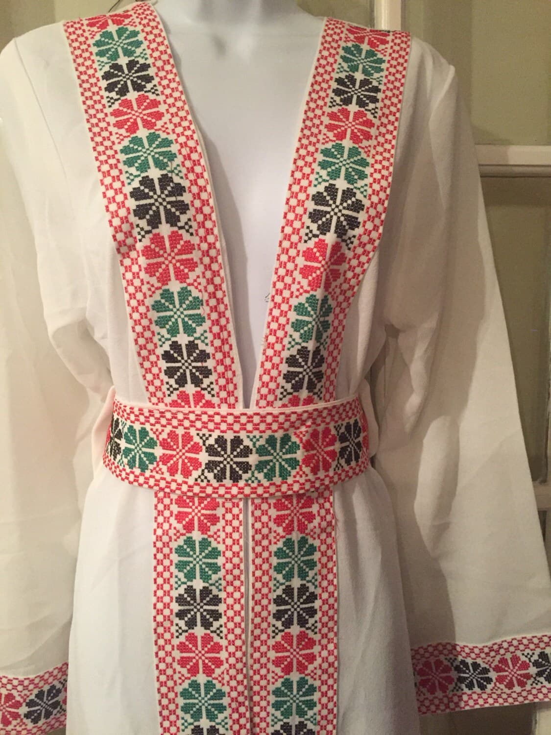 White Chiffon Kimono / Longline Jacket / Top with embroidery in the colour if the Palestinian Flag - 10 pounds off original price - image 3