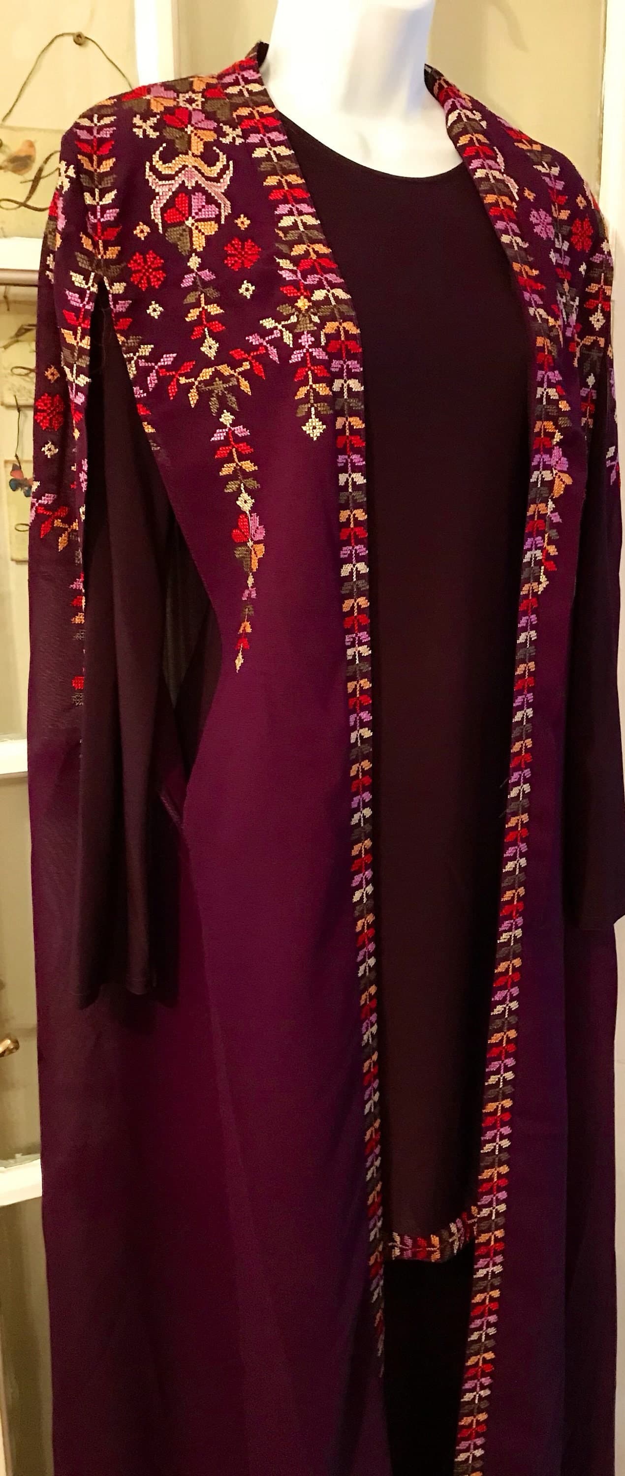 Short purple dress and cape with colourful Embroidery / cross stitch - image 4