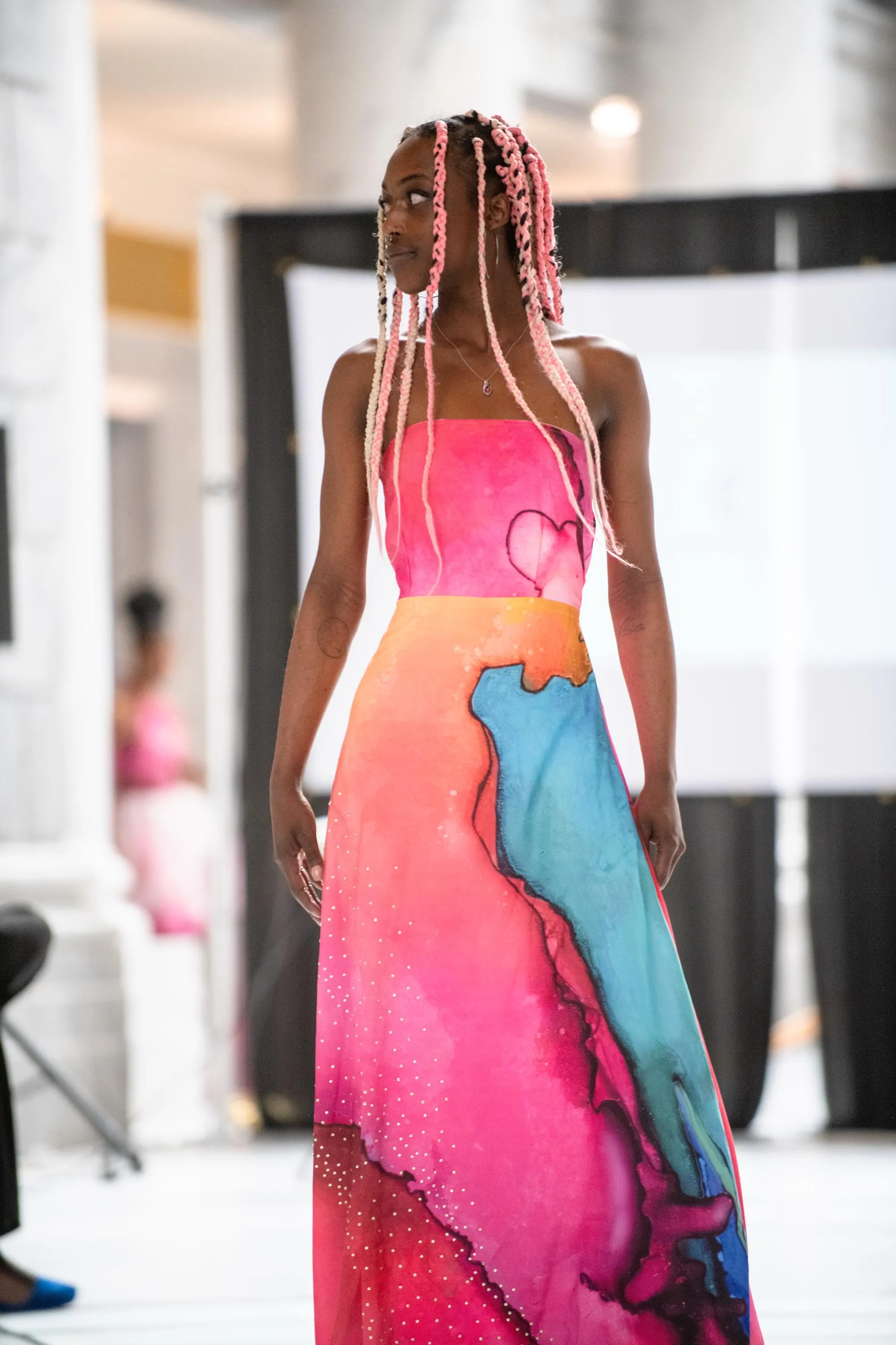 Abstract Silk Satin Dress, Watercolor Beach Kaftan - image 3