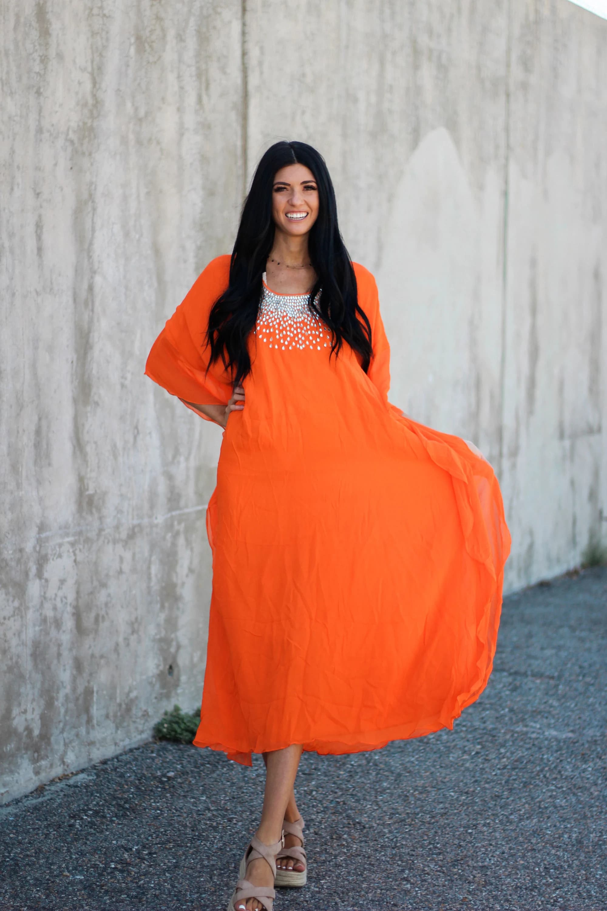 Orange Beaded Kaftan Dress, Indian Abaya, Plus Size Maxi - image 4