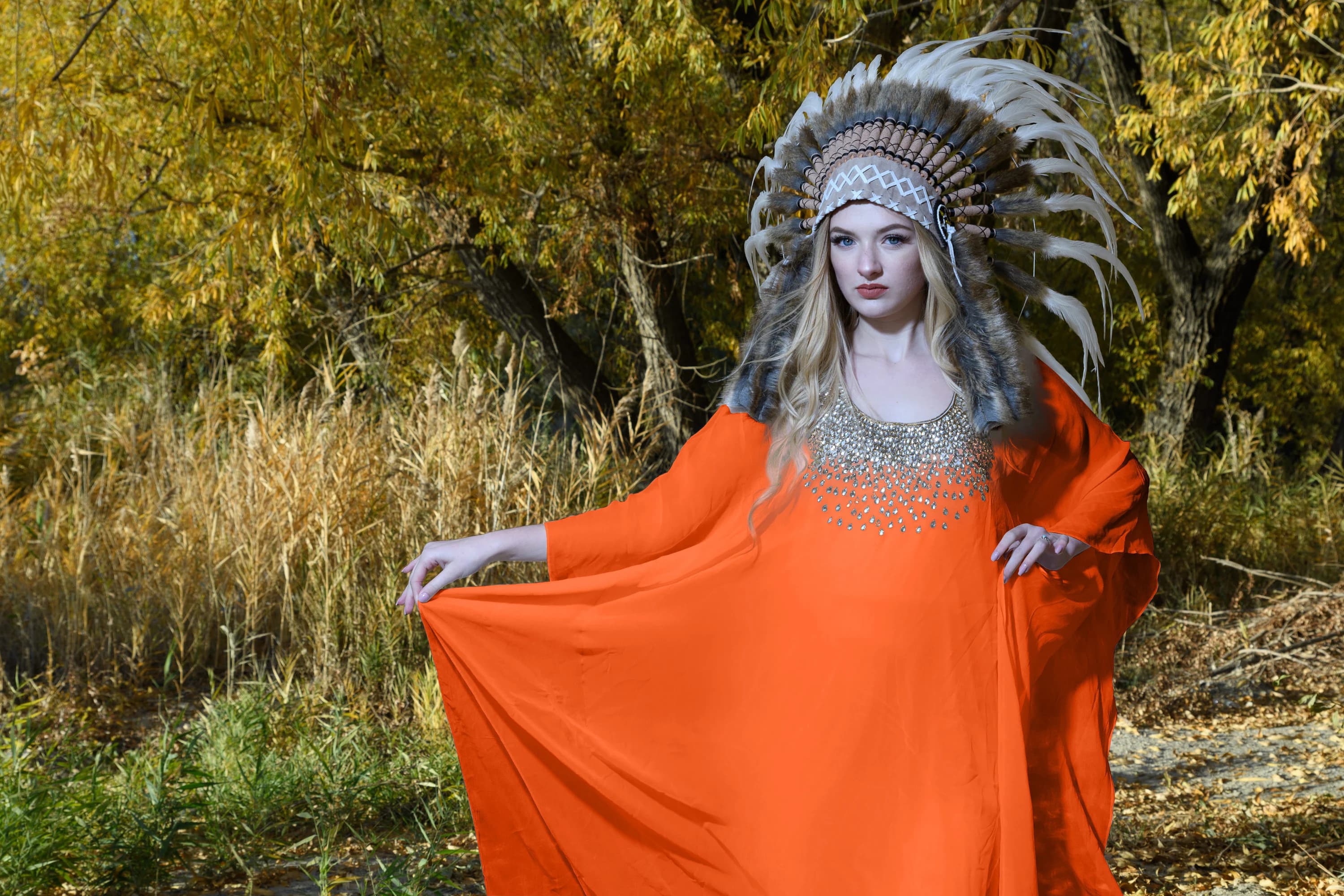 Orange Beaded Kaftan Dress, Indian Abaya, Plus Size Maxi
