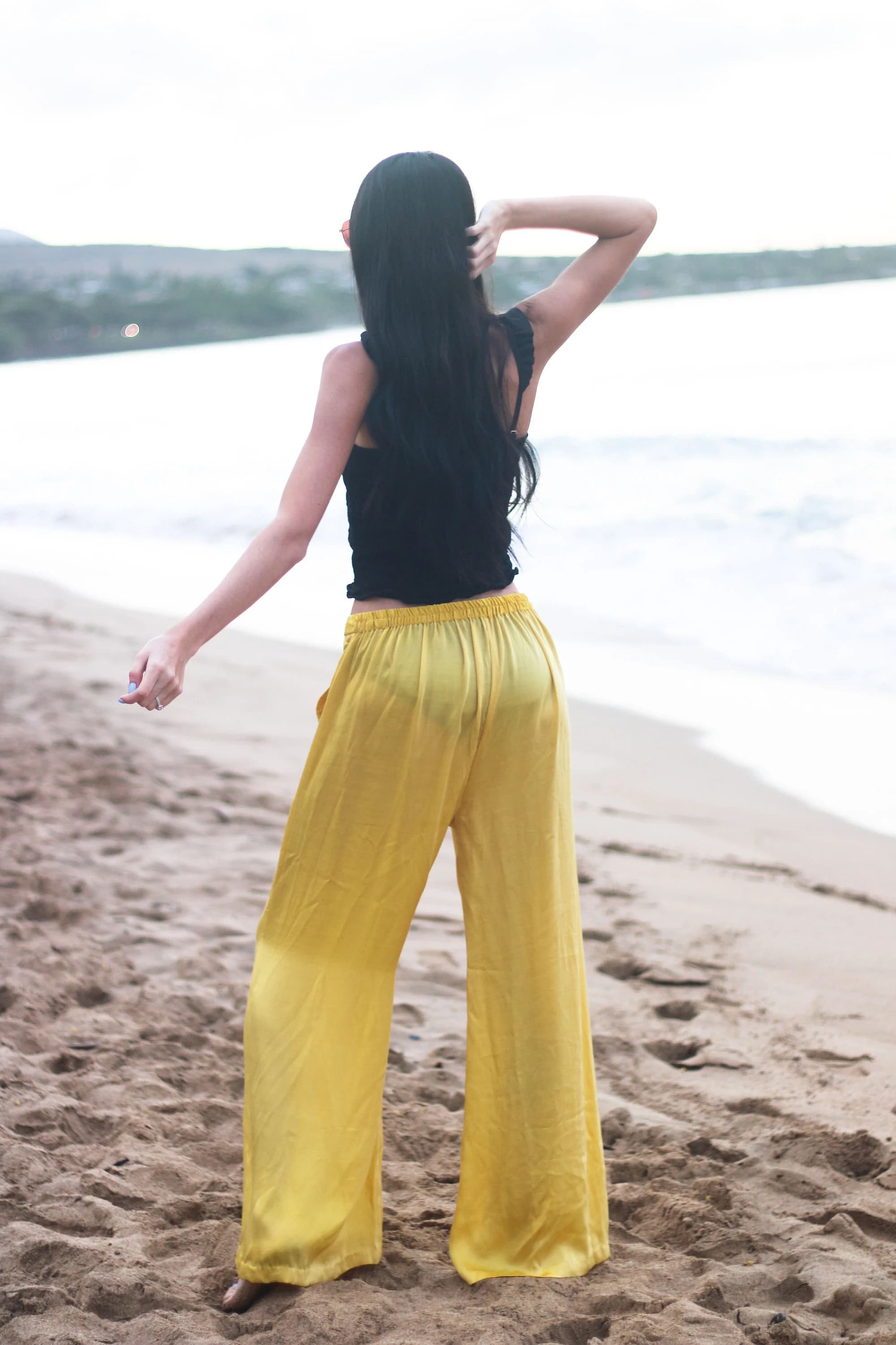 Yellow Silk Palazzo Pants, Bohemian Wide Leg Trousers - image 4