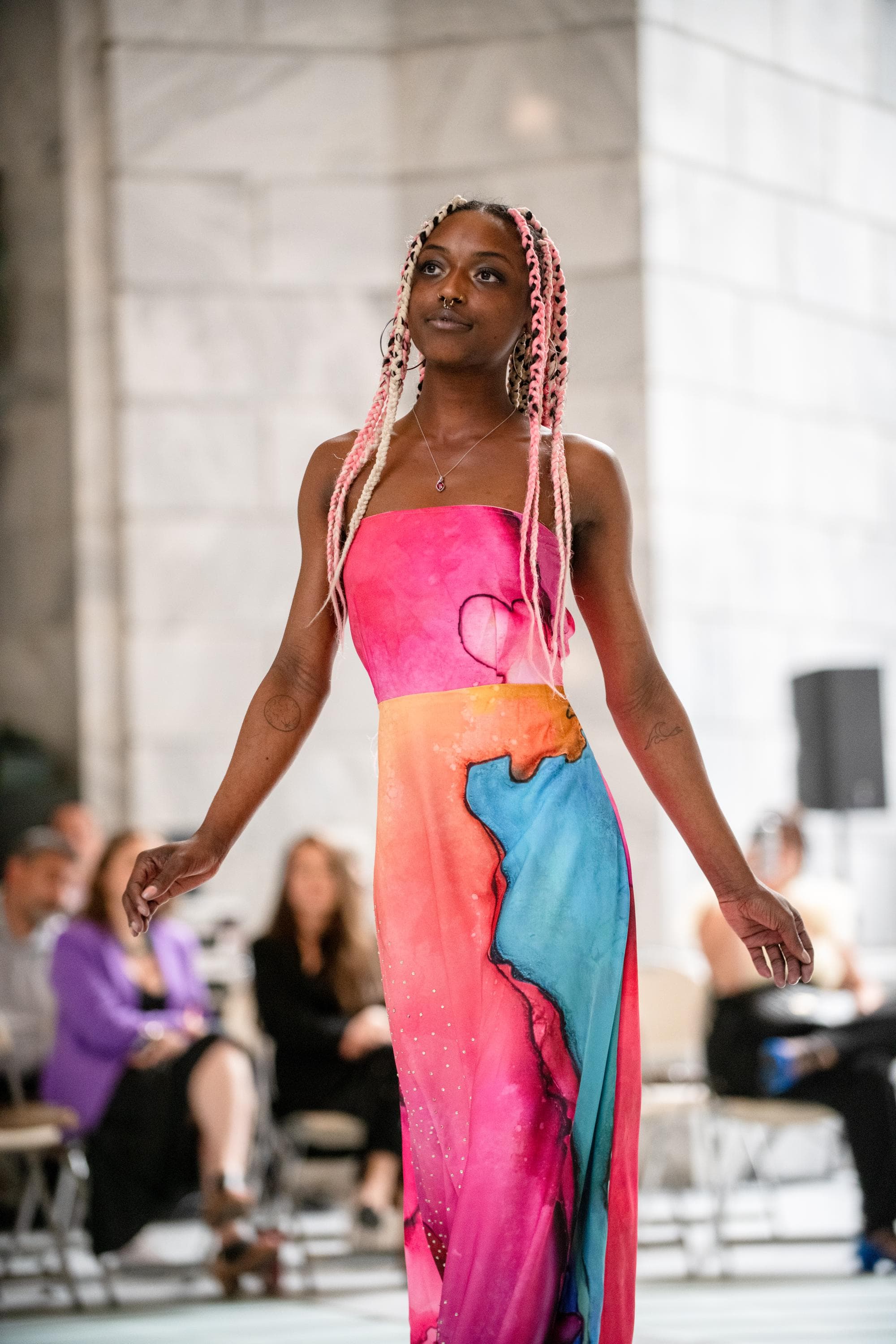 Abstract Silk Satin Dress, Watercolor Beach Kaftan - image 4