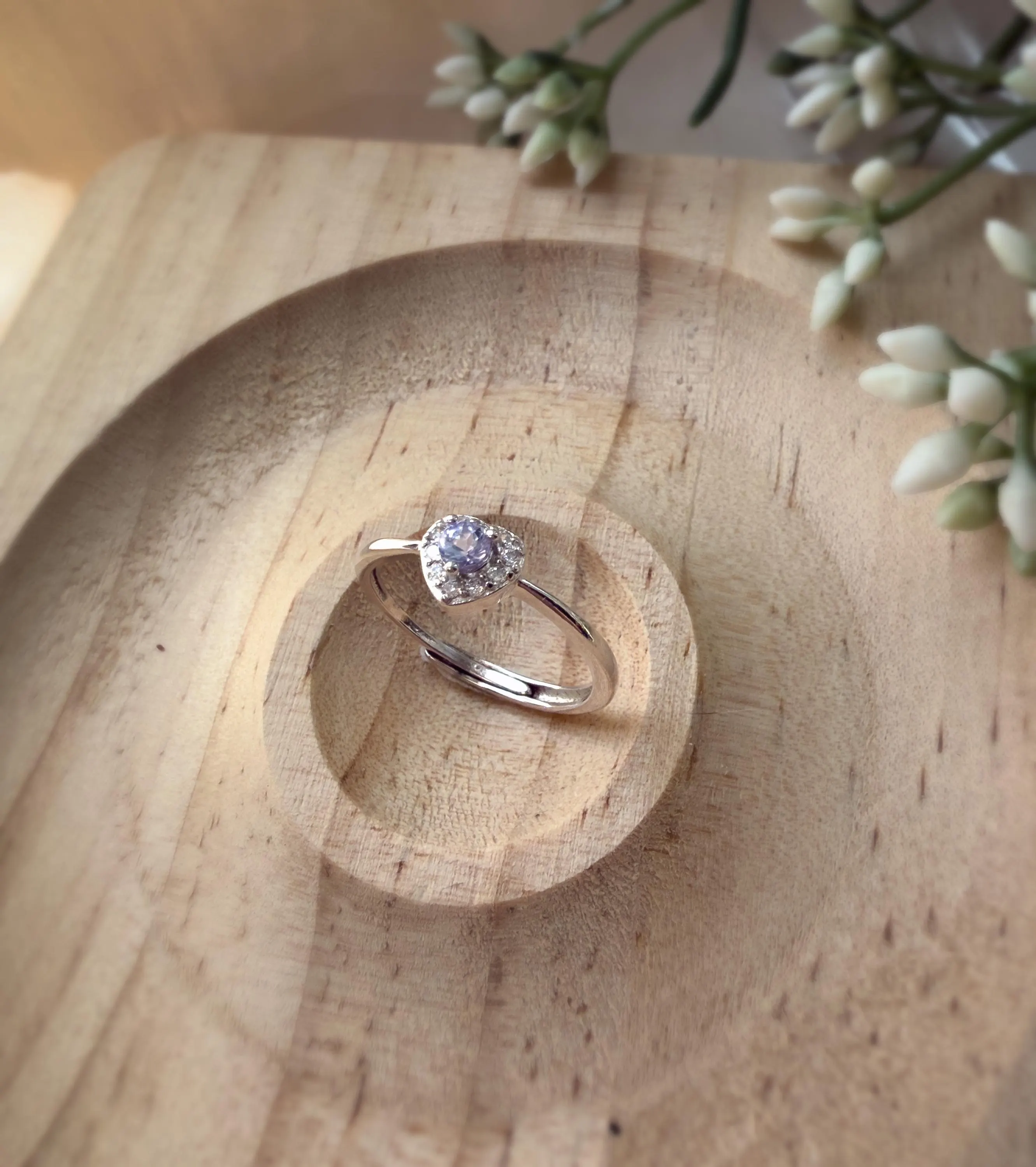Natural Tanzanite 925 Sterling Silver Ring, Heart Light Purple Silver Ring, Adjustable Heart Tanzanite Ring, Engagement Promise Ring (SR07) - image 4