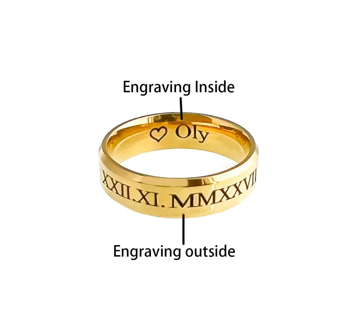 High Polished Flat Gold Wedding Band, 14k Gold plated stainless steel rings,Personalization rings,  engraved rings,  Valentine's day  gifts - image 4