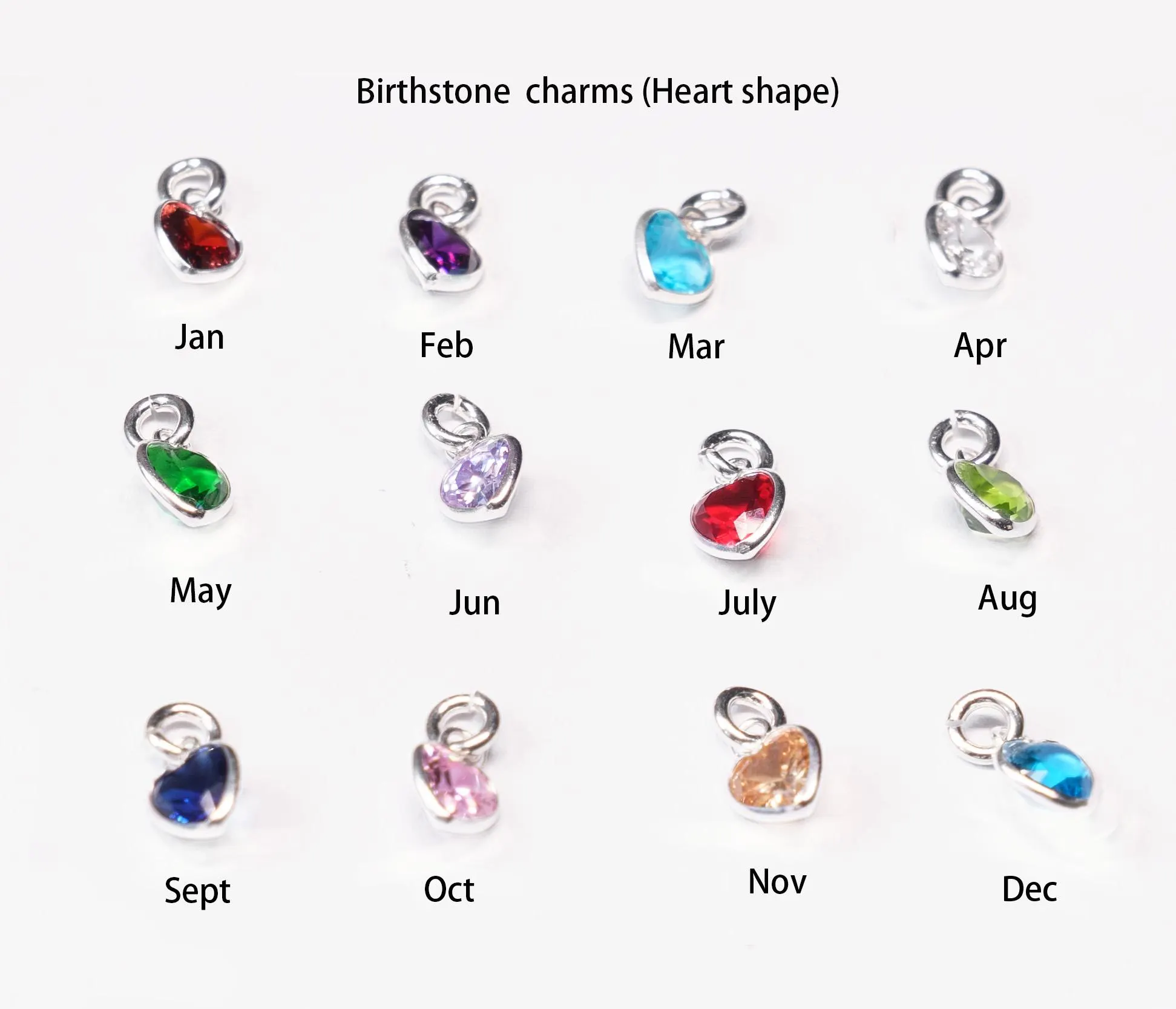 925 Sterling Silver Crystal Birthstone Charm, Bracelet or Anklet Charm, Round, Marquise Cut, Navette Shape, Heart Shape Charms (CN17) - image 5