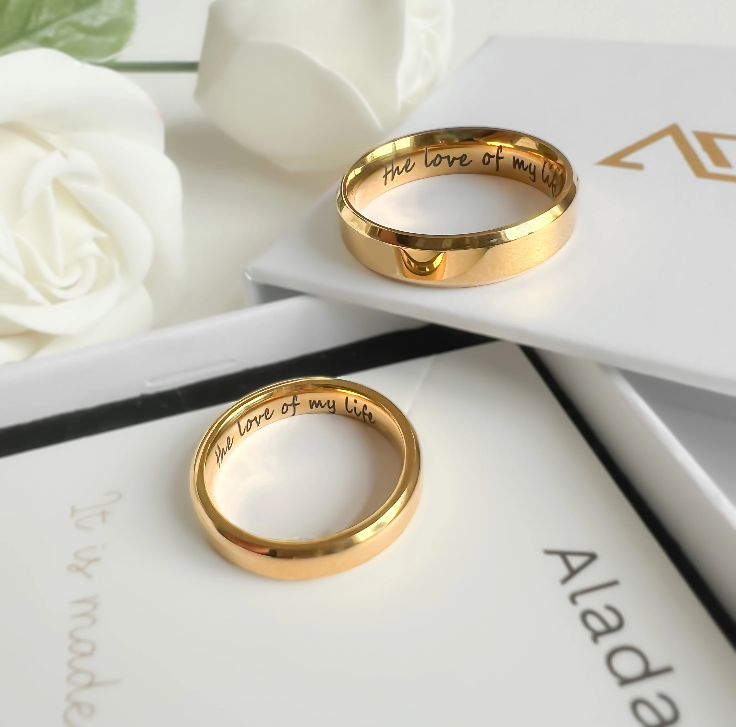 Stainless Steel Gold Rings, Promise Gold Couple Rings, 18K Gold Plated Stainless Steel Ring, Customized Rings.**Half size unavailable. (R01) - image 5