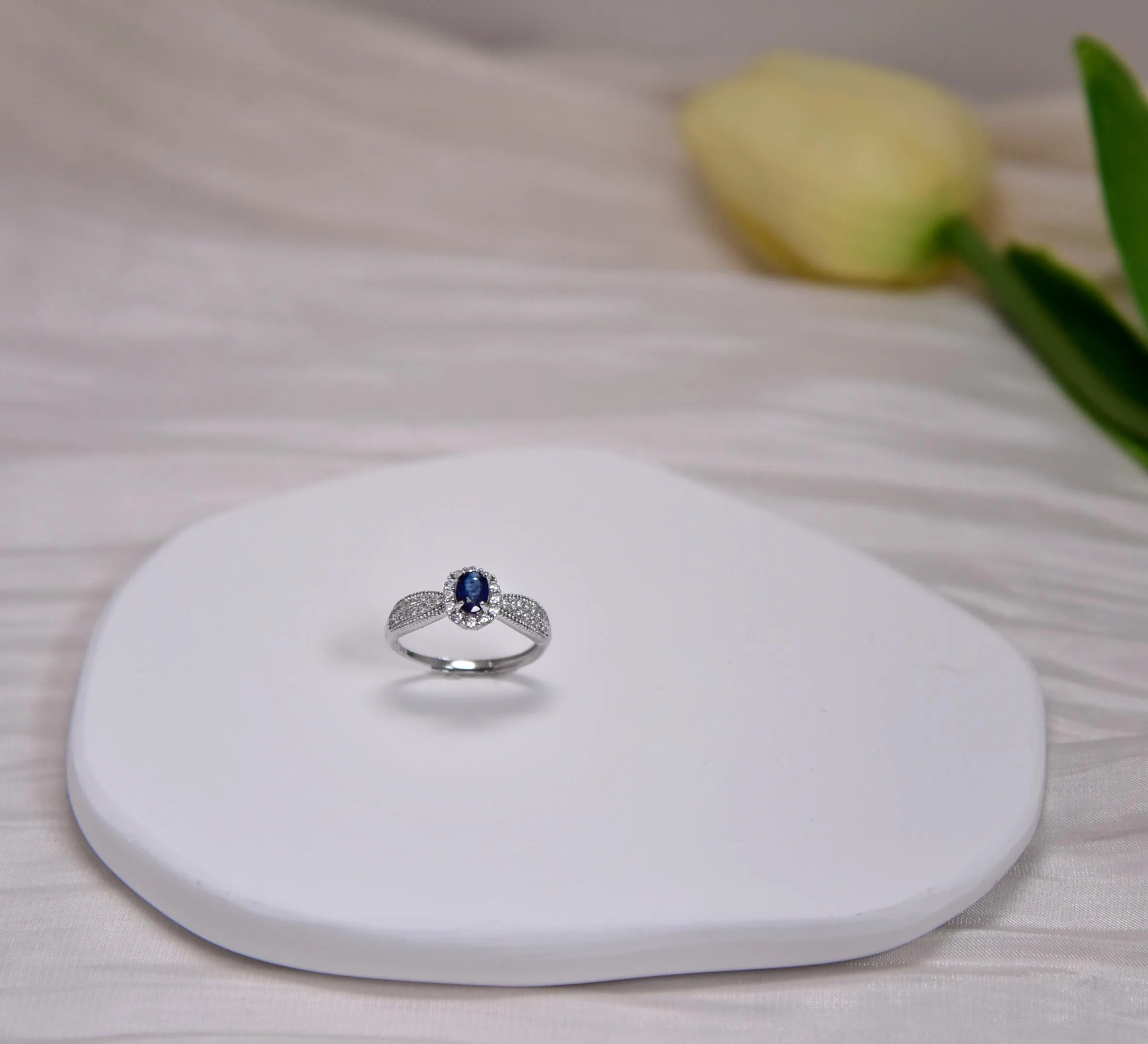 Natural  Sapphire 925 Sterling Silver Ring, Oval Blue Silver Ring, Comfort-fit hidden adjustable ring, Engagement Promise Ring (SR06) - image 5