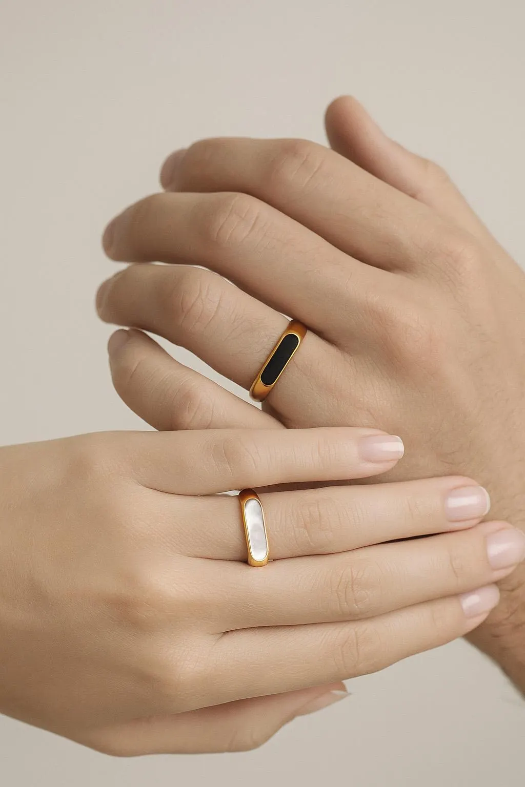 Stainless Steel Couple Rings, Rectangle Couple Rings, Back Onyx & White Pearl Rings, Custom Engraving Rings, YinYang Balance Rings. (R32) - image 3