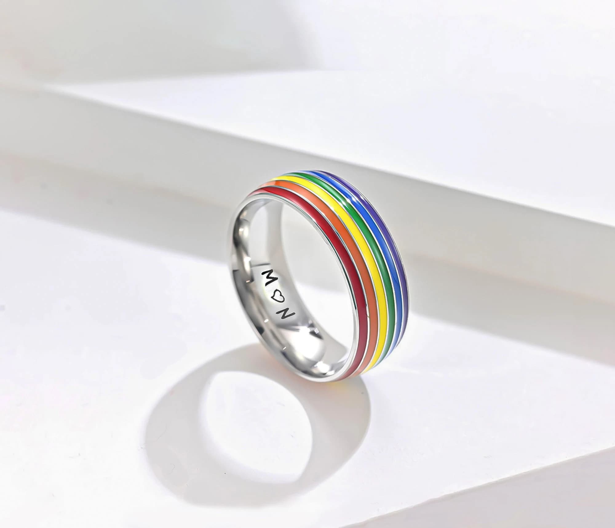 Stainless Steel Rainbow Ring, Bisexual Pride Ring, Personalized Engraved Ring, Gay Wedding Ring , LGBT Rings, 2SLGBTQIA+ Rings (R11) - image 4