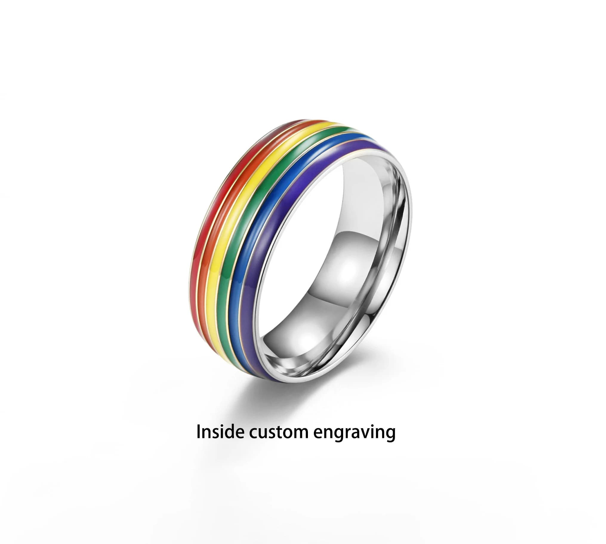 Stainless Steel Rainbow Ring, Bisexual Pride Ring, Personalized Engraved Ring, Gay Wedding Ring , LGBT Rings, 2SLGBTQIA+ Rings (R11)
