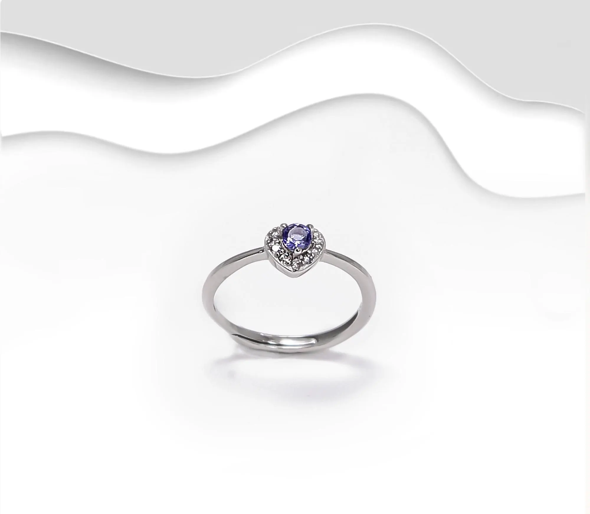 Natural Tanzanite 925 Sterling Silver Ring, Heart Light Purple Silver Ring, Adjustable Heart Tanzanite Ring, Engagement Promise Ring (SR07)
