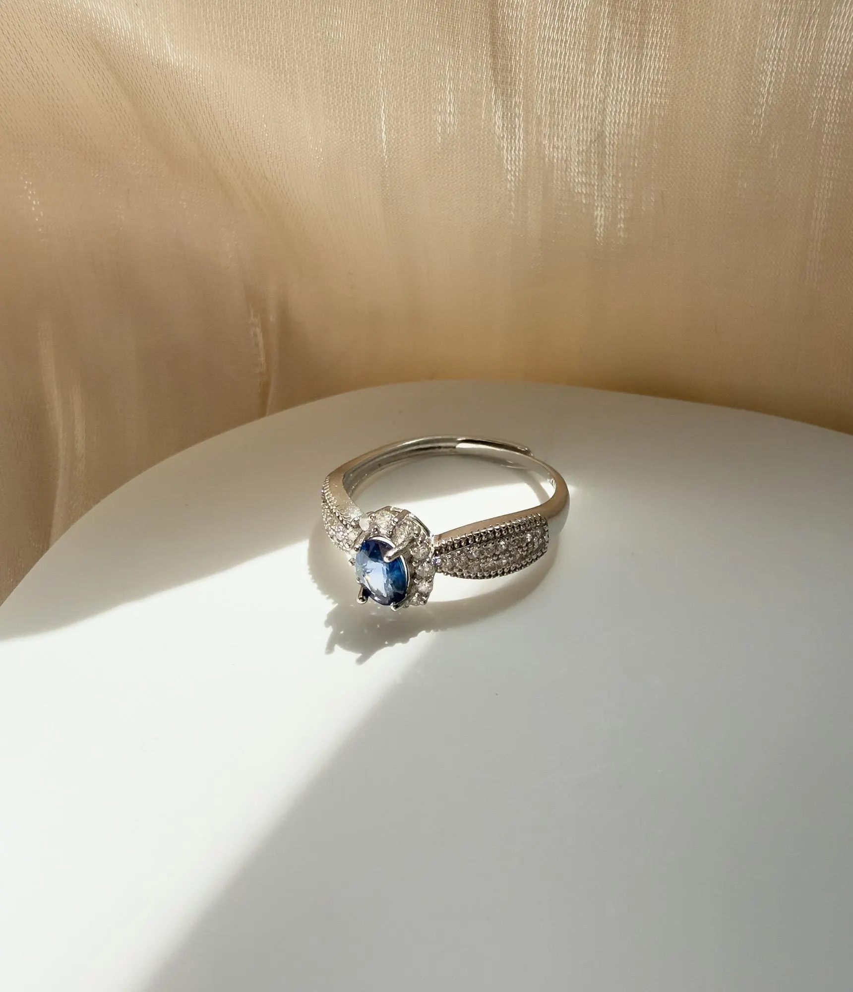 Natural  Sapphire 925 Sterling Silver Ring, Oval Blue Silver Ring, Comfort-fit hidden adjustable ring, Engagement Promise Ring (SR06) - image 4