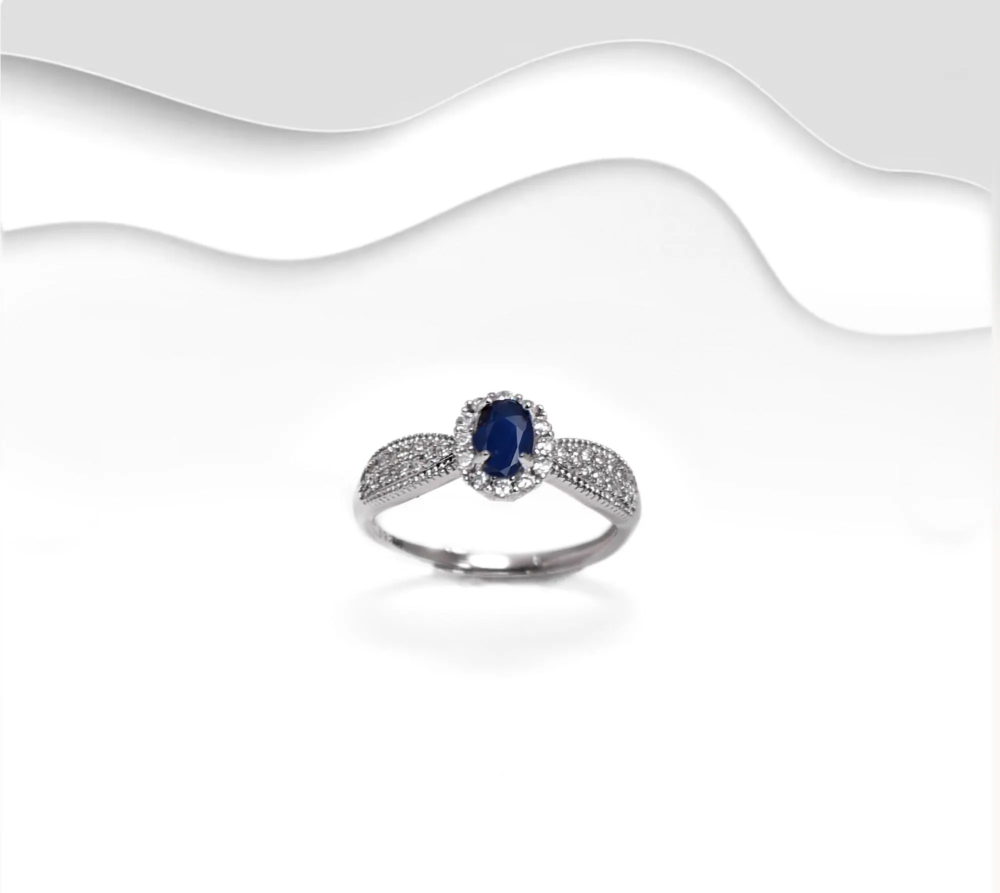 Natural  Sapphire 925 Sterling Silver Ring, Oval Blue Silver Ring, Comfort-fit hidden adjustable ring, Engagement Promise Ring (SR06)