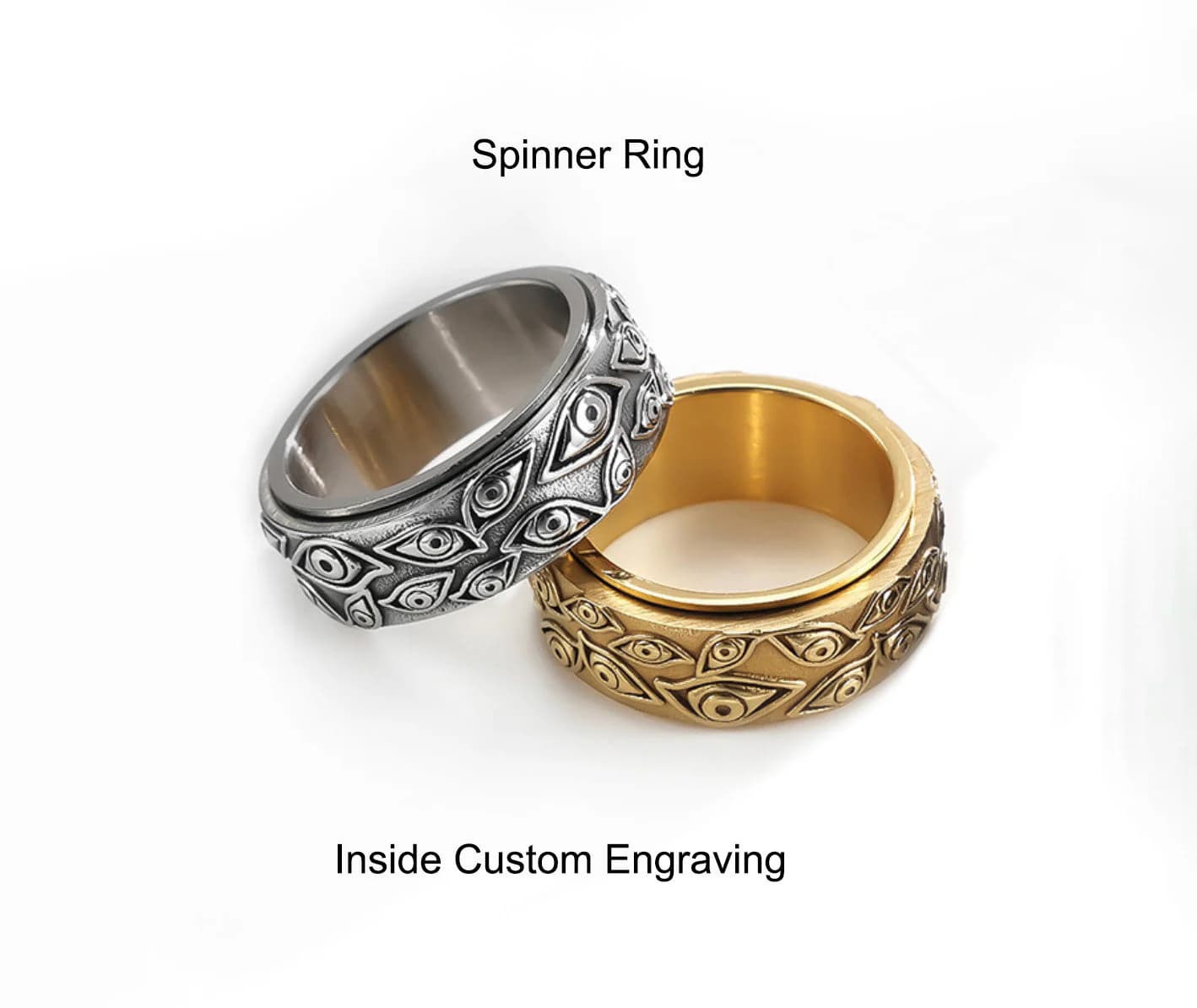 Stainless Steel Spinner Evil Eye Ring, Custom Engraving  Ring, Hamsa Ring, Gold Evil Eye Ring, Fidget Ring, Protection Ring (R27)