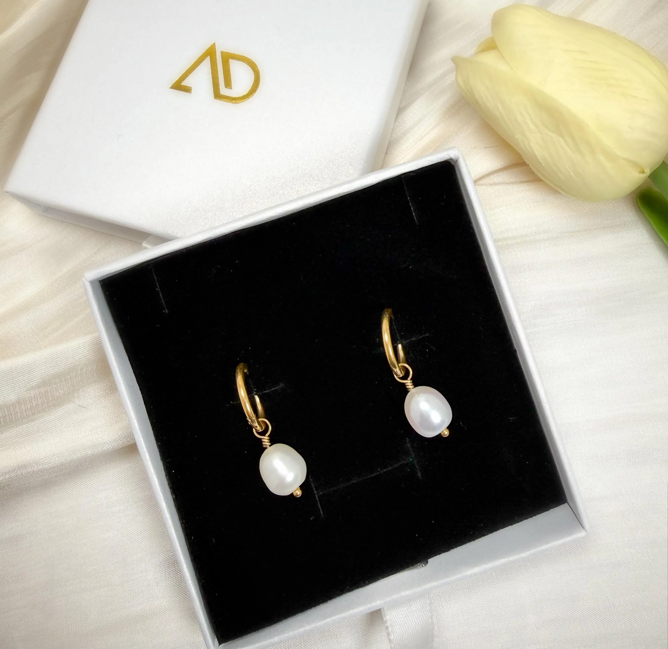 Freshwater Pearl Hoop Earrings,  Gold Hoop Pearl Earring, Dainty Pearl Drops Earrings, Mother's Day Gifts, Wedding Earrings  (ER04) - image 5