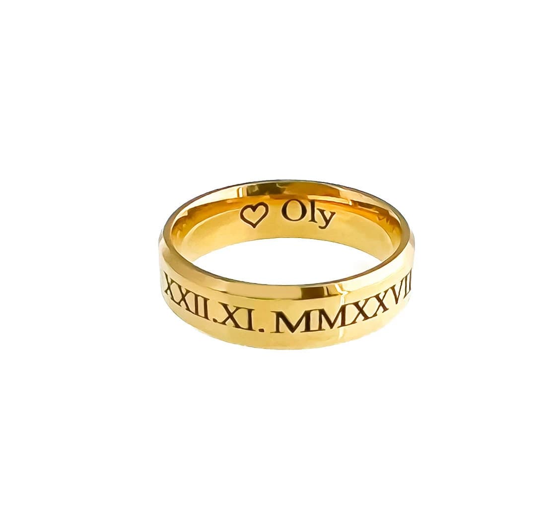 High Polished Flat Gold Wedding Band, 14k Gold plated stainless steel rings,Personalization rings,  engraved rings,  Valentine's day  gifts