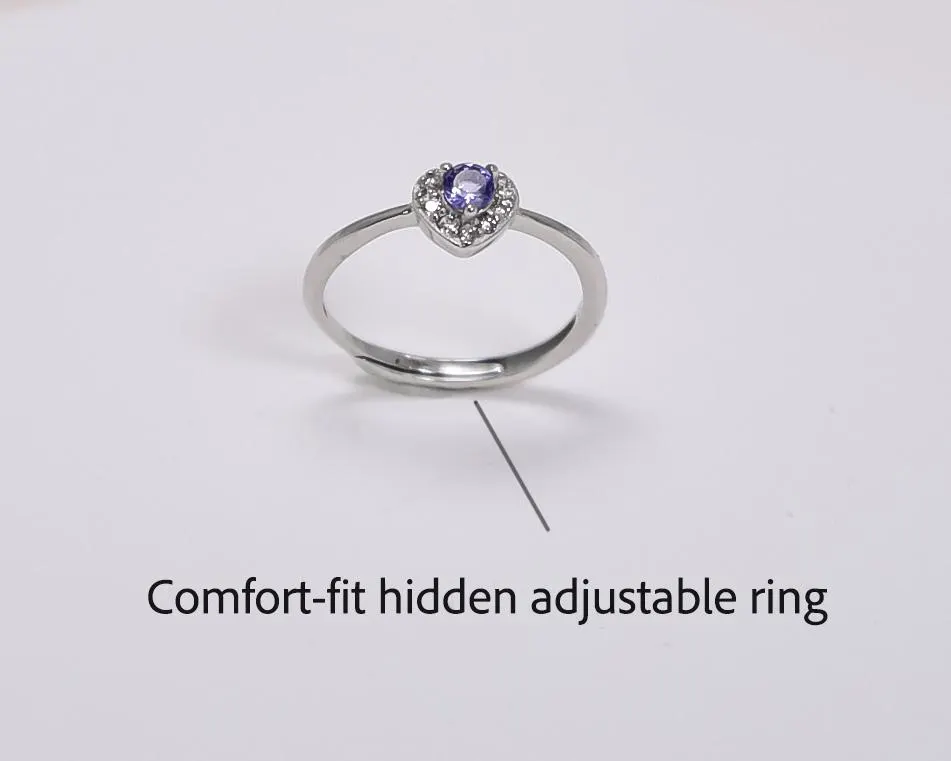 Natural Tanzanite 925 Sterling Silver Ring, Heart Light Purple Silver Ring, Adjustable Heart Tanzanite Ring, Engagement Promise Ring (SR07) - image 3