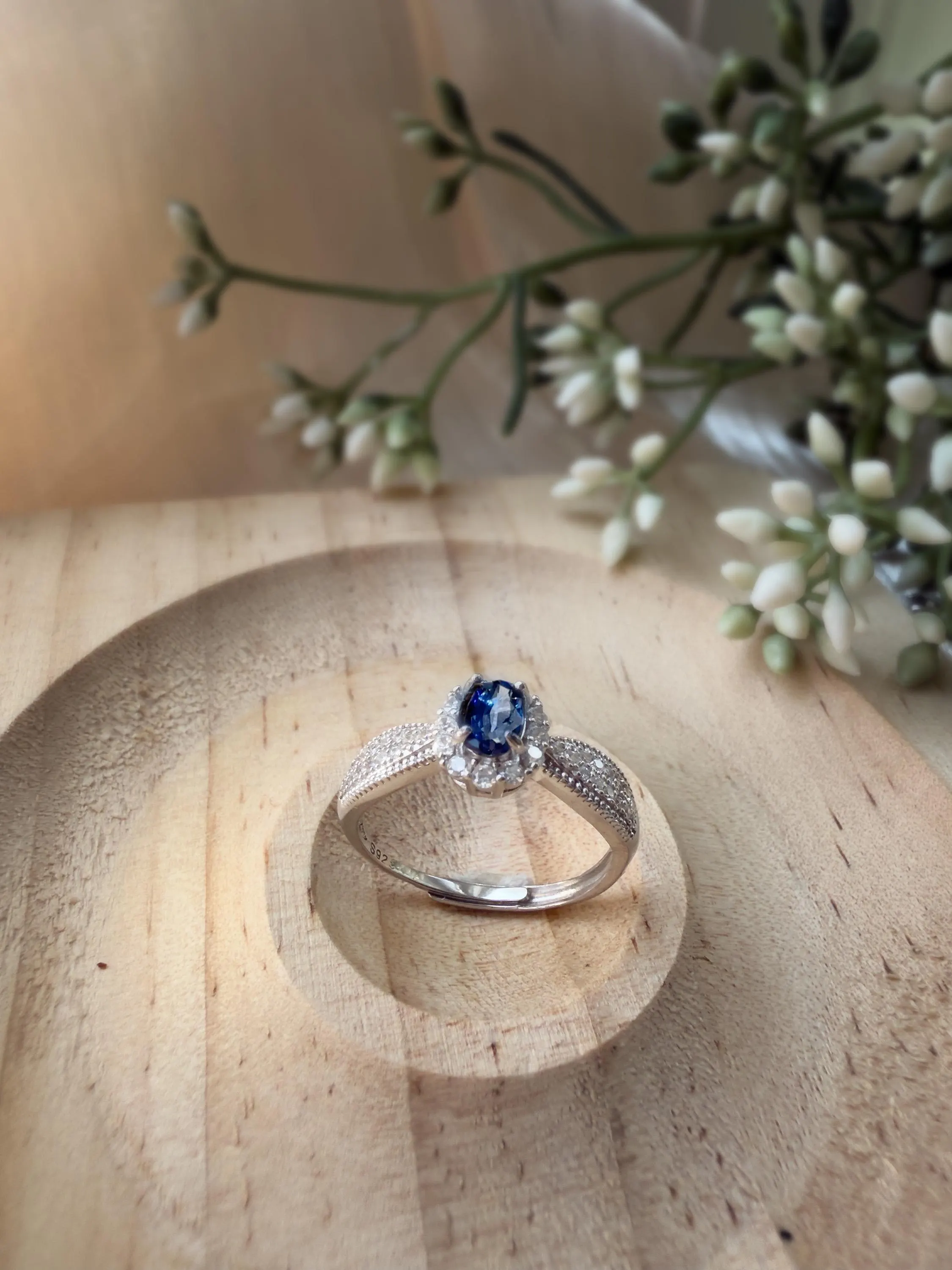 Natural  Sapphire 925 Sterling Silver Ring, Oval Blue Silver Ring, Comfort-fit hidden adjustable ring, Engagement Promise Ring (SR06) - image 3