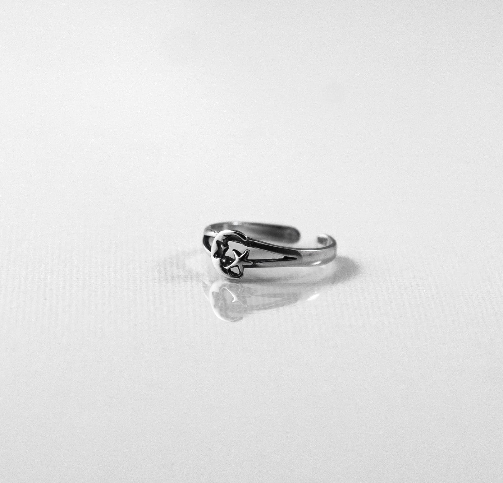 Sterling Silver Star & Moon Toe Ring, Hand Made Solid Silver Toe Rings, Adjustable   Toe Rings, Midi Rings, Pinky Rings (TR10)