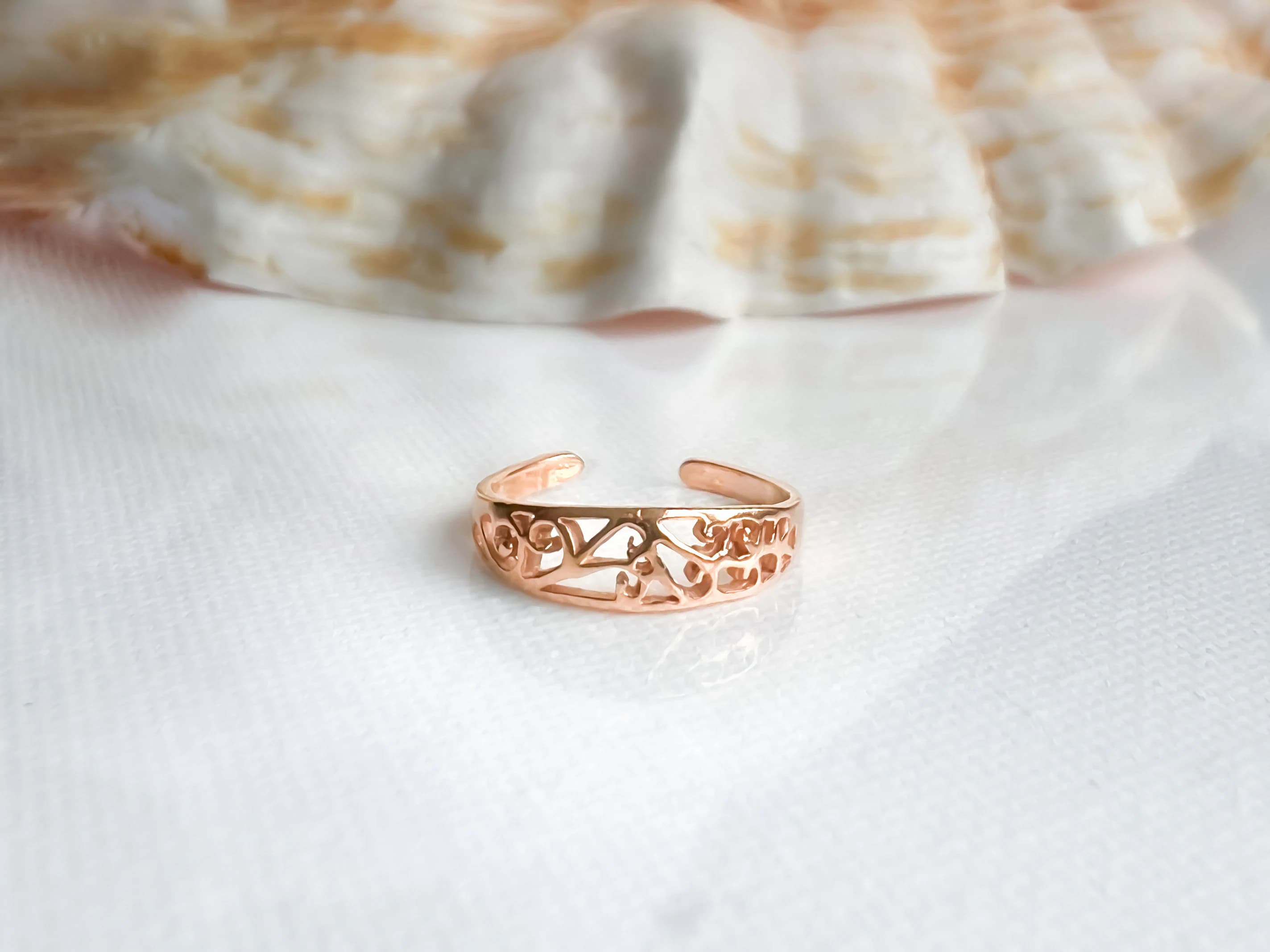 18K Rose Gold Plated Sterling Silver Toe Ring,  Classic Toe ring,  Boho Toe Ring, Carving Rose Gold Toe Ring, Adjustable Ring(TR15)