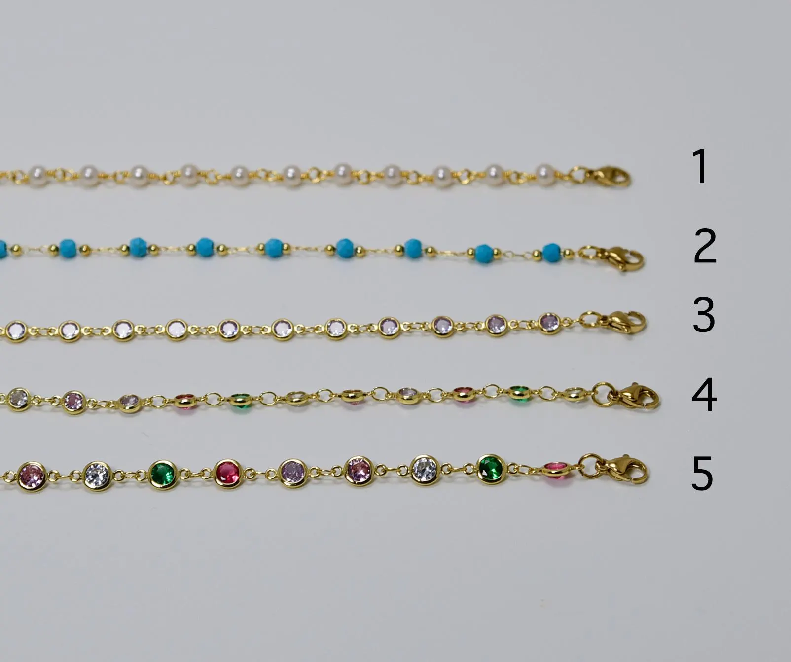18k Gold Stainless Steel Custom made Belly Chain, Pearls, Colorful or Light Purple CZ , Turquoise Beads Waist Chain, Gift for Her.(W01) - image 5