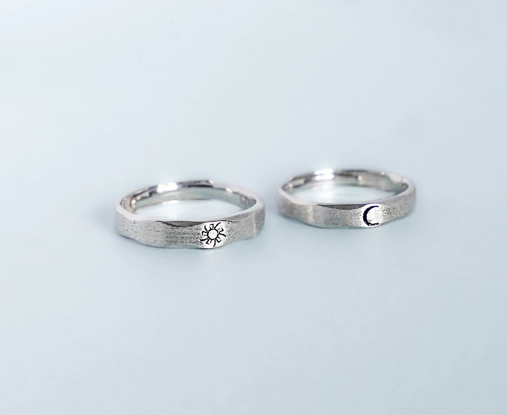 925 Sterling Silver Sun & Moon Couple Ring, Adjustable Matching Ring, Best Friends Ring Set,Brushed Finish Personalized Ring Set(SR01)