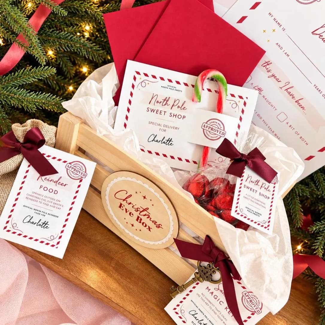 Personalised Christmas Eve Box, Filled Wooden Christmas Eve Crate, Santa Letter, Magic Key, Reindeer Food & Treats, Christmas Gift for Kids - image 4