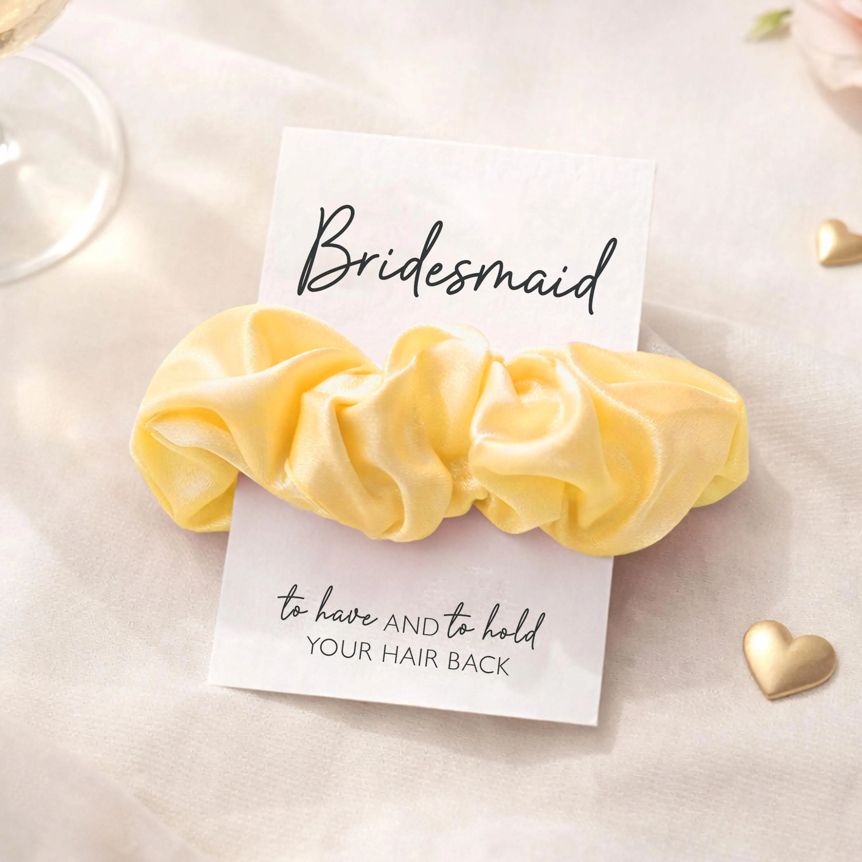 Hen Party Bag Filler Scrunchie Favours Lemon Yellow Personalised Hair Ties for Bride Tribe & Bride Squad Gift Bags