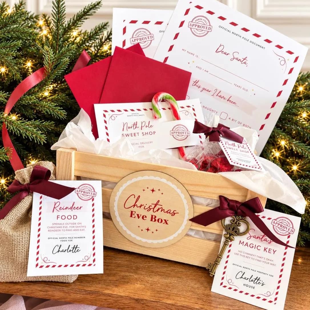 Personalised Christmas Eve Box, Filled Wooden Christmas Eve Crate, Santa Letter, Magic Key, Reindeer Food & Treats, Christmas Gift for Kids - image 5