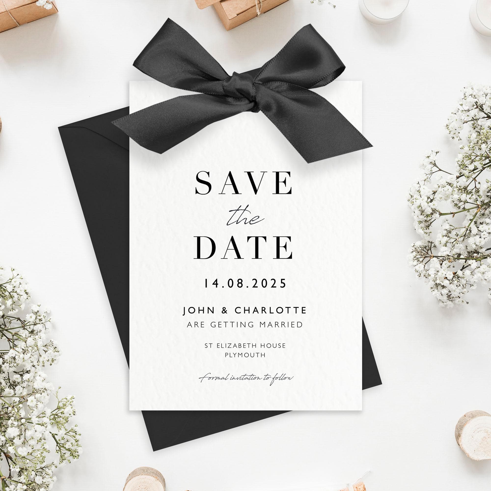 Save the Date Satin Bow Ribbon Personalised Sage Wedding Invitation With Envelope Pink Dusky Blue Wedding Stationery Suite - image 2