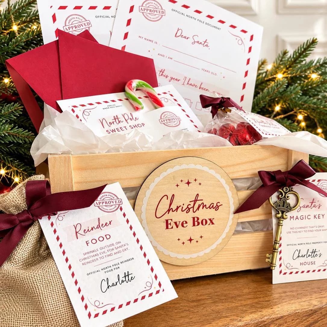Personalised Christmas Eve Box, Filled Wooden Christmas Eve Crate, Santa Letter, Magic Key, Reindeer Food & Treats, Christmas Gift for Kids - image 3