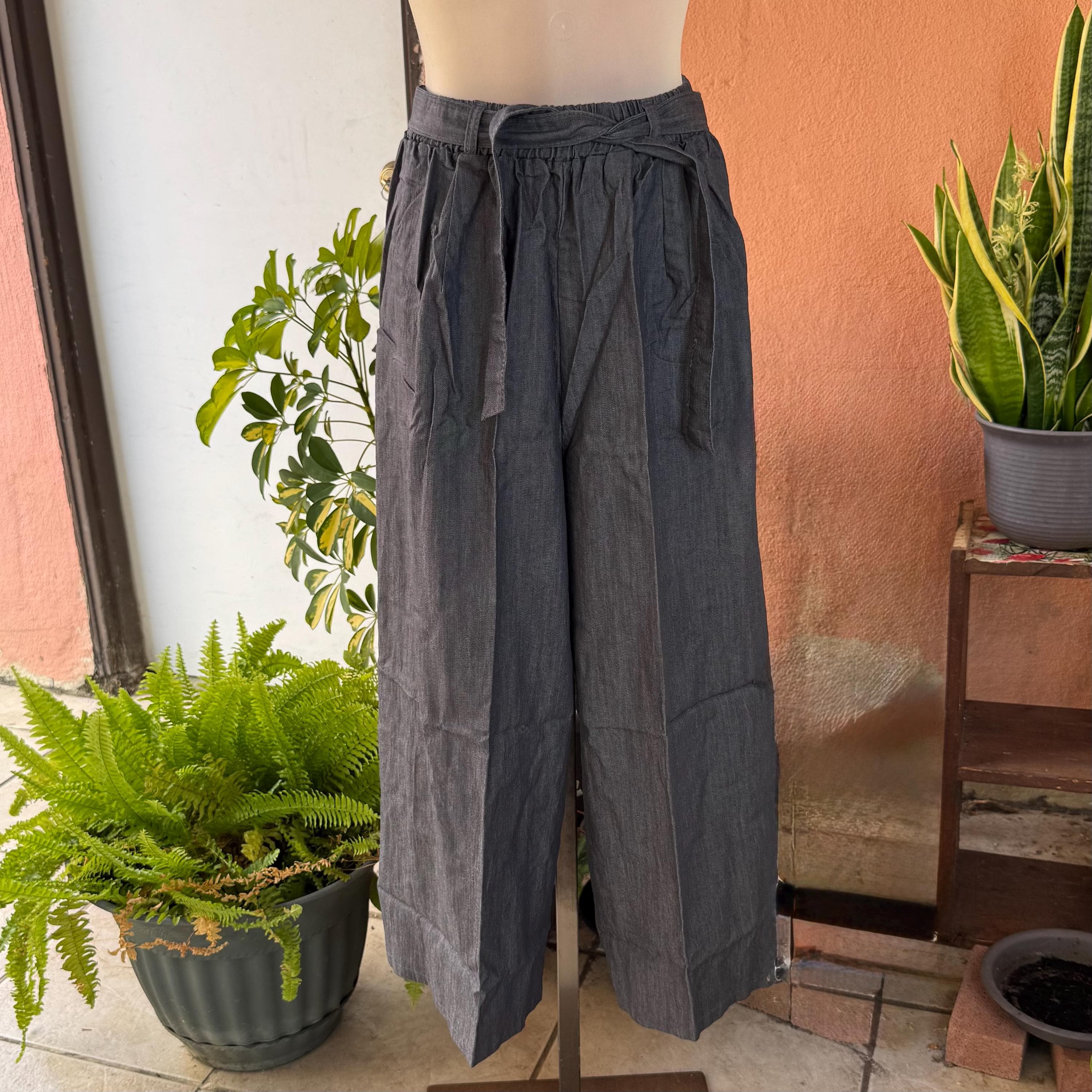 Denim Cotton Loose Wide Leg Cropped Pants Free Size Fits Small-Medium